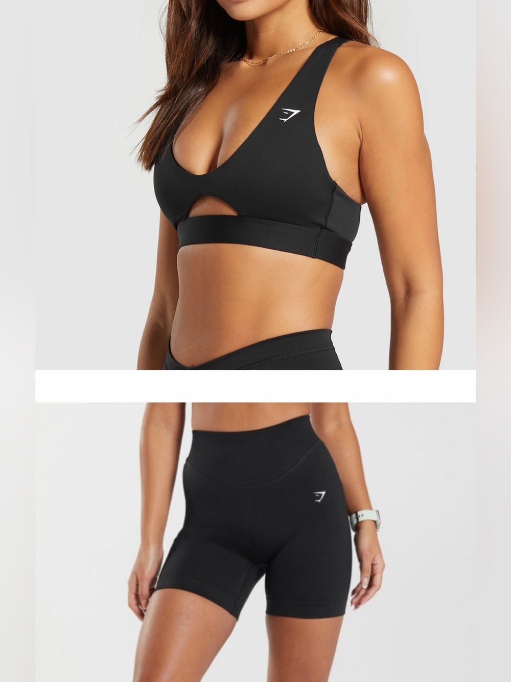 Gymshark Women’s Black Cutout Sports Bra & High-Waist Bike Shorts Set